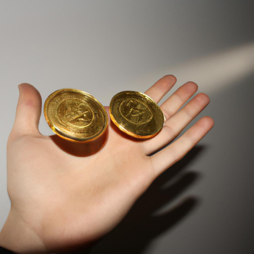 Person holding virtual gold coins